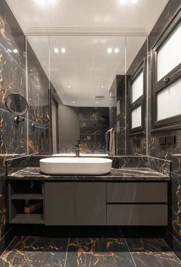 Dark Stova bathroom unit with a countertop basin